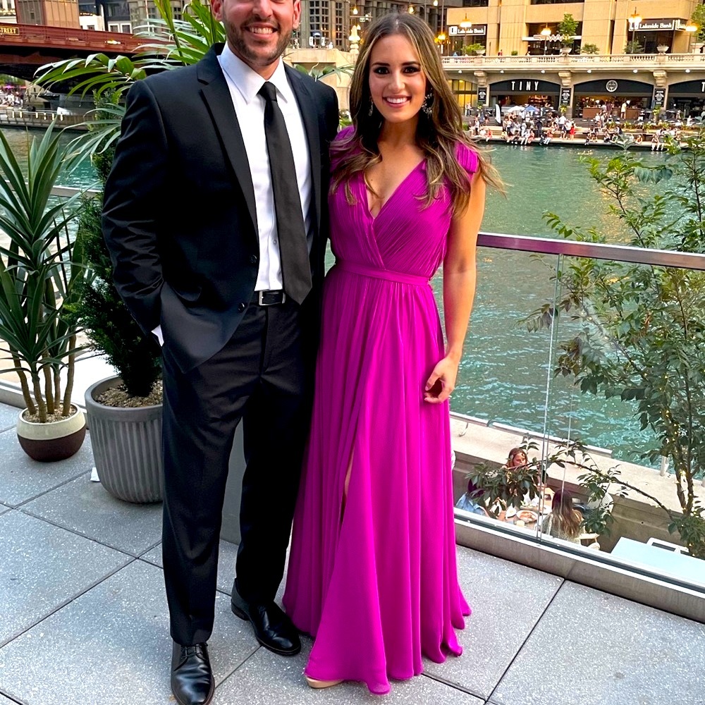 Basix Black Label shoulder bow crepe gown